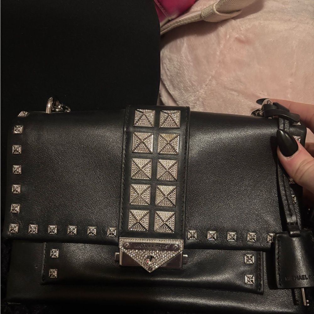 Michael Kors Black Crossbody Bag with Silver Accents